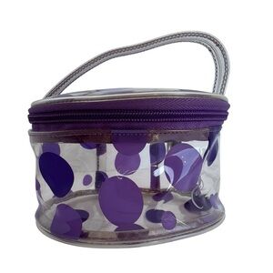 Vintage 90s Y2K 00s Caboodles Zip Top Makeup Case Clear Purple Polkadot Travel